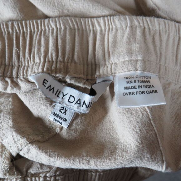 Emily Daniels Beige Crinkle Cotton Pull On Capri Pants With Pockets Plus Size 2X - Picture 7 of 9